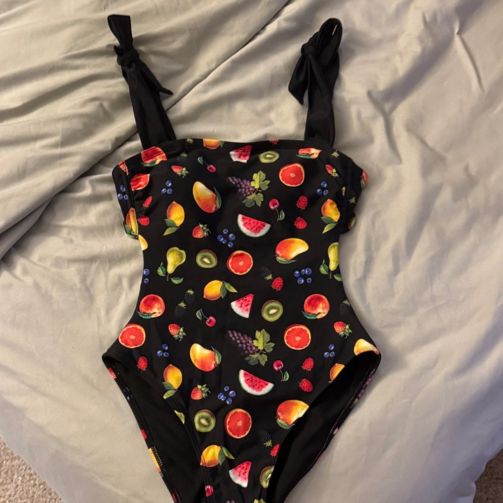 Wild Fable Black Fruit Print One Piece Swimsuit